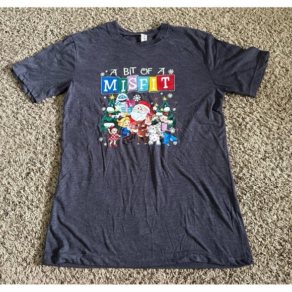 Tops - Dutlass Women's "A‎ Bit of a Misfit" Christmas Blue Short Sleeve Tee Size Small